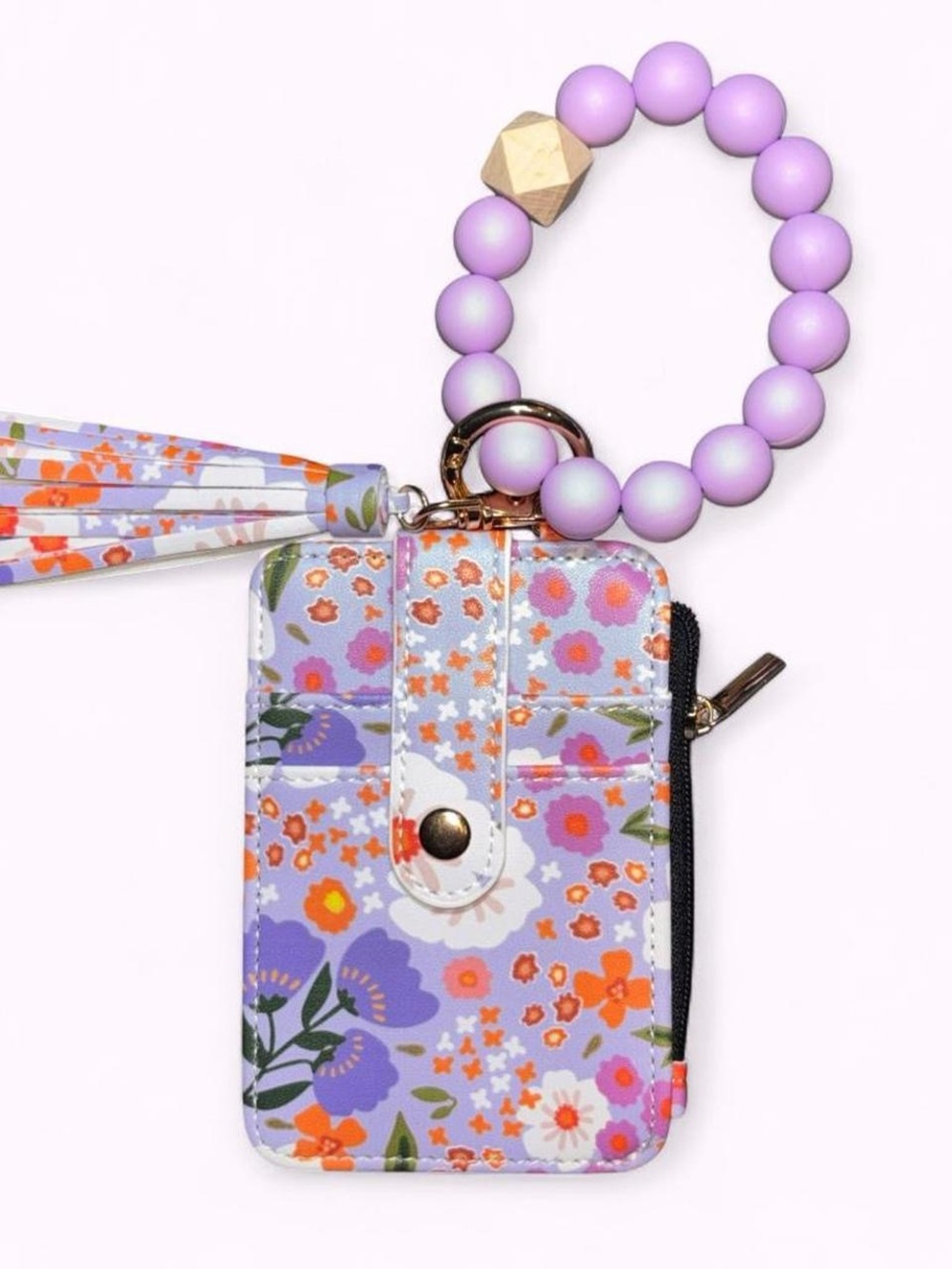 Floral Lavender Card Wallet Wristlet with Tassel